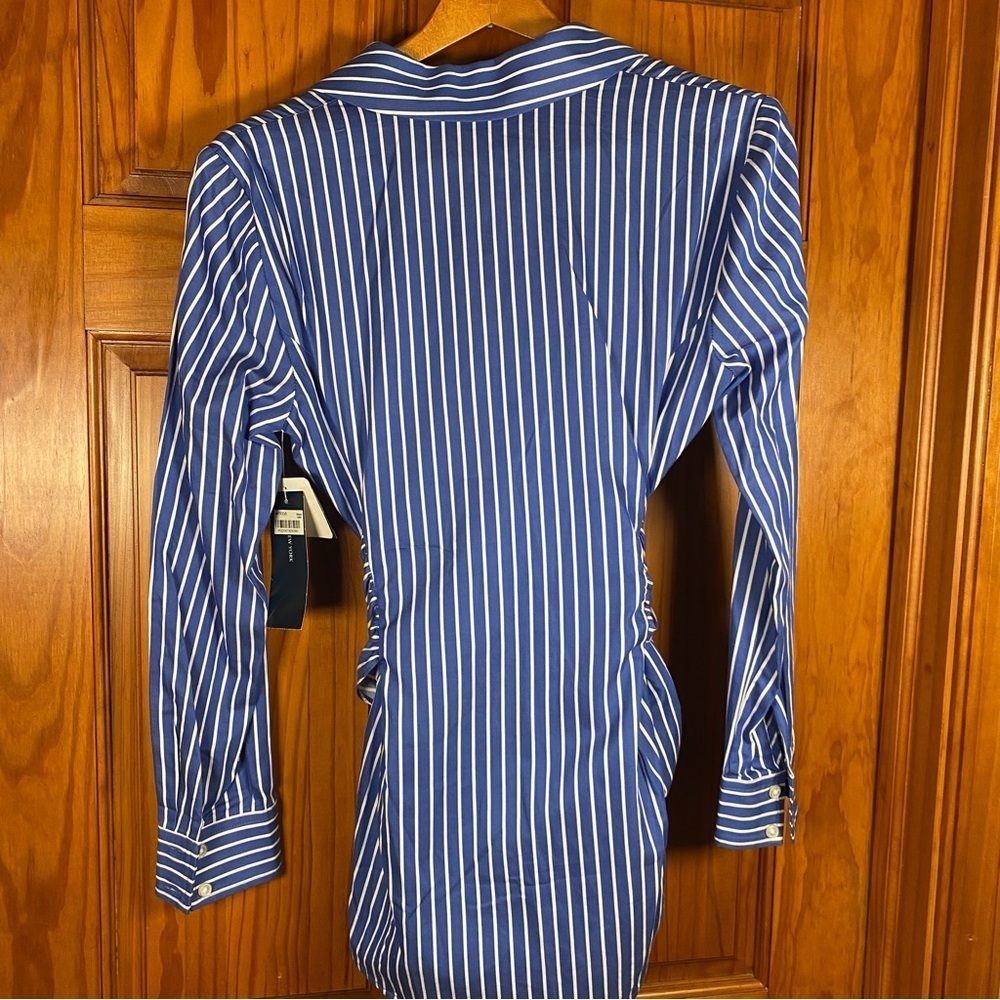 NWT Jones New York Signature Striped Ruffle Blouse with Cinching Waist Tie - Picture 8 of 8